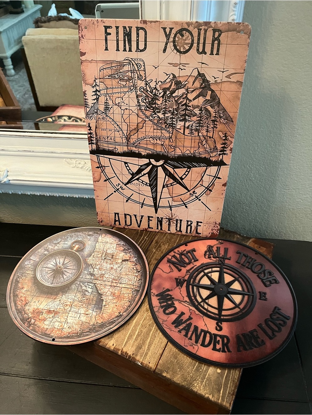 Find Your Adventure Wall Plaque - Rustic Red Compass Decor